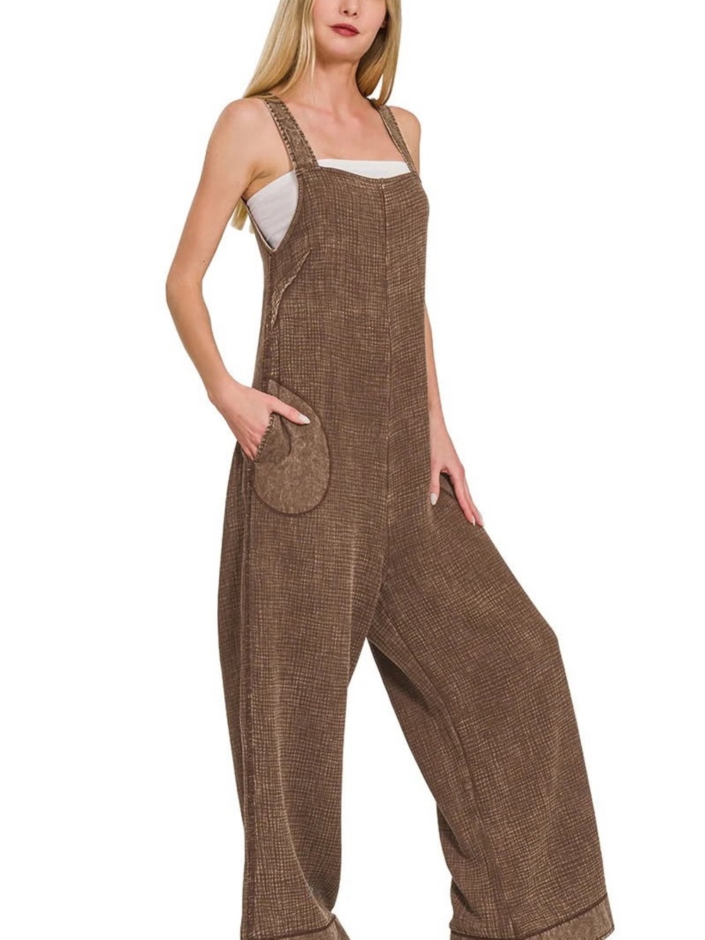 Zenana Outfitters Cotton Gauze Jumpsuit Brown